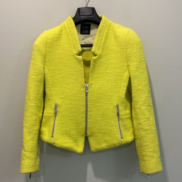 Zara Neon Yellow Tweed Blazer Jacket Size Large - Picture 4 of 15